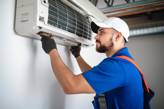 HVAC technician installing a mini split air conditioner in Loveland